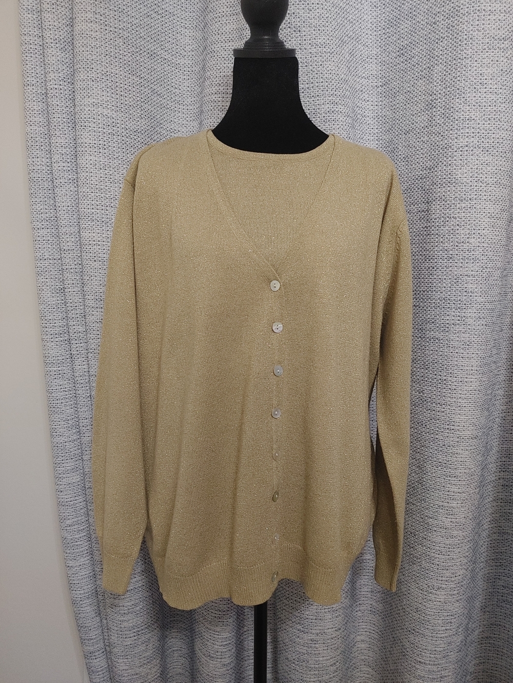 Karen Scott Shimmery Gold Button-Up Cardigan Sweater